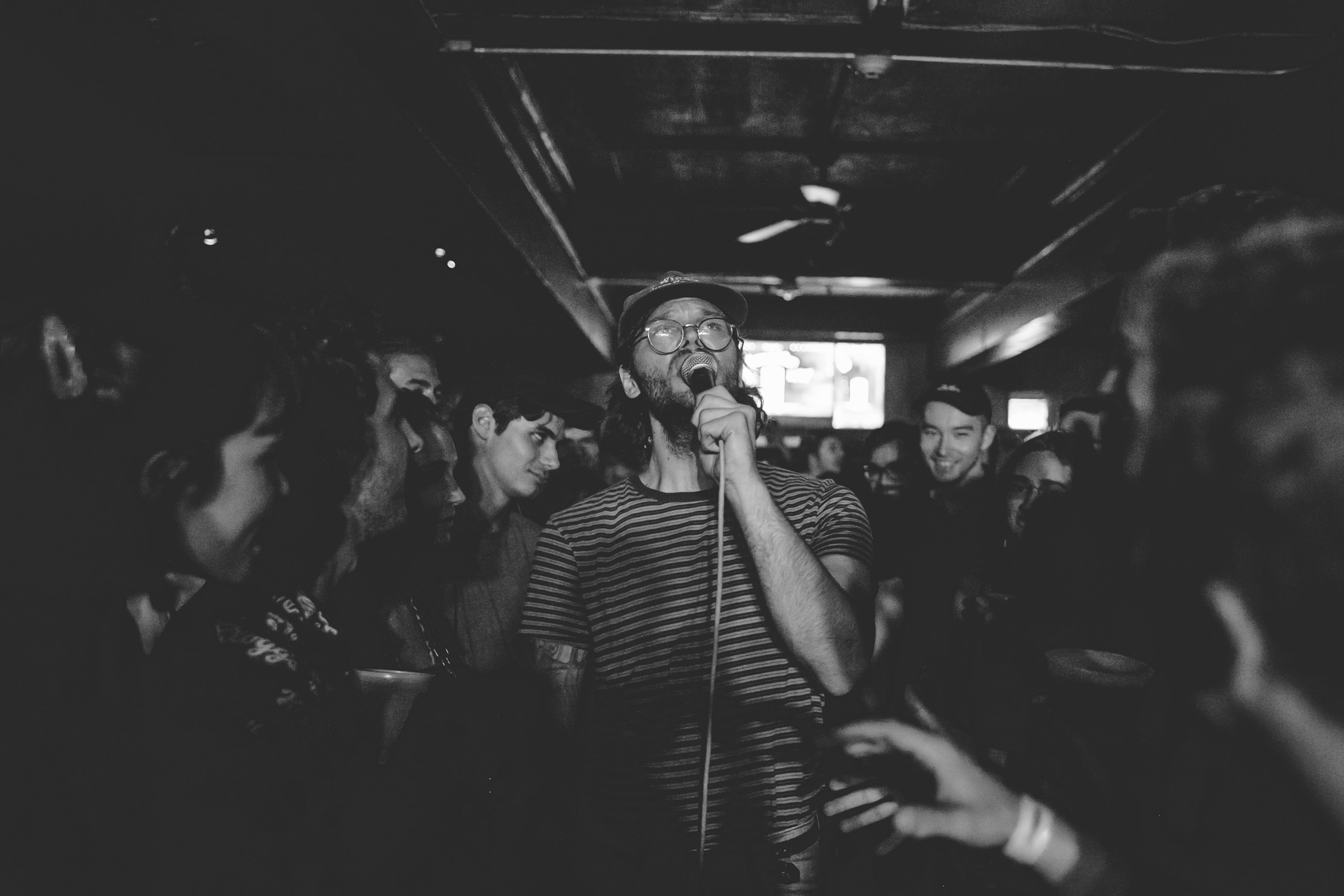 person singing karaoke